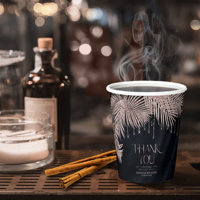 Jewel Palm Leaf Wedding Rose Gold/Navy ID830 Pappbecher (Von Creator hochgeladen)