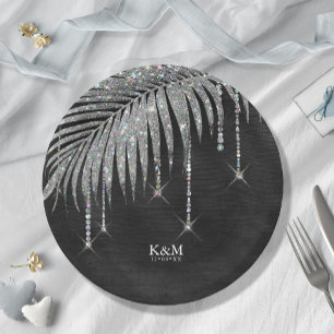 Jewel Palm Leaf Wedding Silver ID830 Pappteller