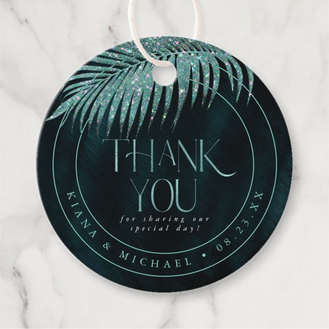 Jewel Palm Leaf Wedding Vielen Dank Aquamarin ID83 Geschenkanhänger (Vorderseite)