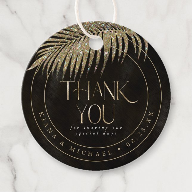 Jewel Palm Leaf Wedding Vielen Dank Gold ID830 Geschenkanhänger (Vorderseite)
