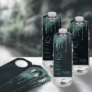 Jewel Palmblatt Hochzeits Cheers Teal ID830 Flaschenanhänger