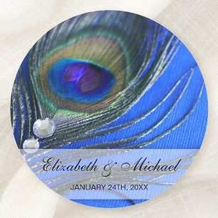 Jewel Peacock Feather Blue Gastgeschenk Hochzeit L Runder Aufkleber