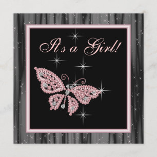 Jewel Schmetterling Rosa Schwarze Baby Shower Mädc Einladung