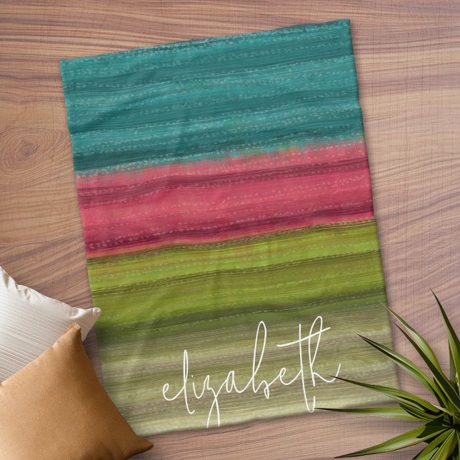 Jewel Tone Abstrakt Watercolor Streifen Individuel Fleecedecke (Personalized Fleece Blanket)