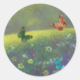 Jewel Tone Butterfliegen in Summer Meadow Runder Aufkleber