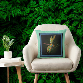 Jewel Tone Dragonfly Meets Mandala on Aqua Kissen