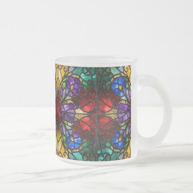 Jewel Tone Floral Stained Glass Art Mug Mattglastasse (Rechts)