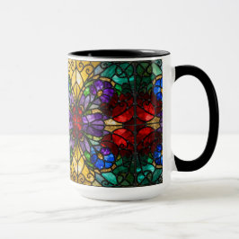 Jewel Tone Floral Stained Glass Art Mug Tasse