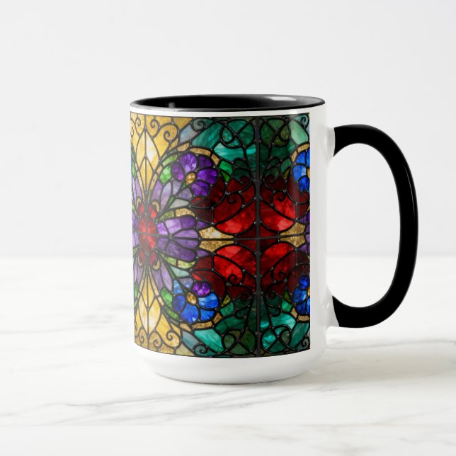 Jewel Tone Floral Stained Glass Art Mug Tasse (Rechts)