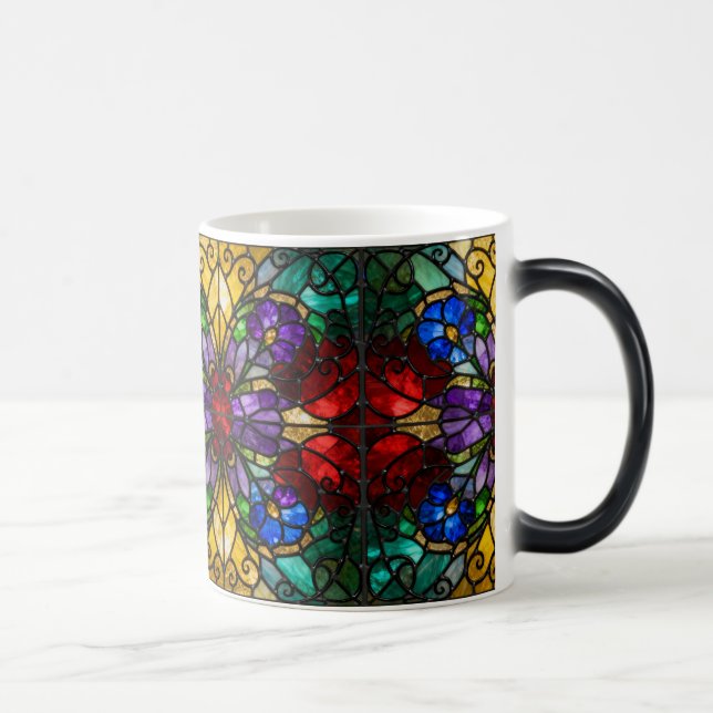 Jewel Tone Floral Stained Glass Art Mug Verwandlungstasse (Rechts)