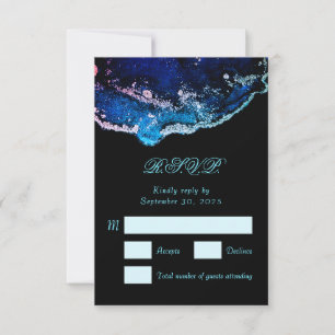 Jewel-Tone Lila Blue Wedding RSVP Karte