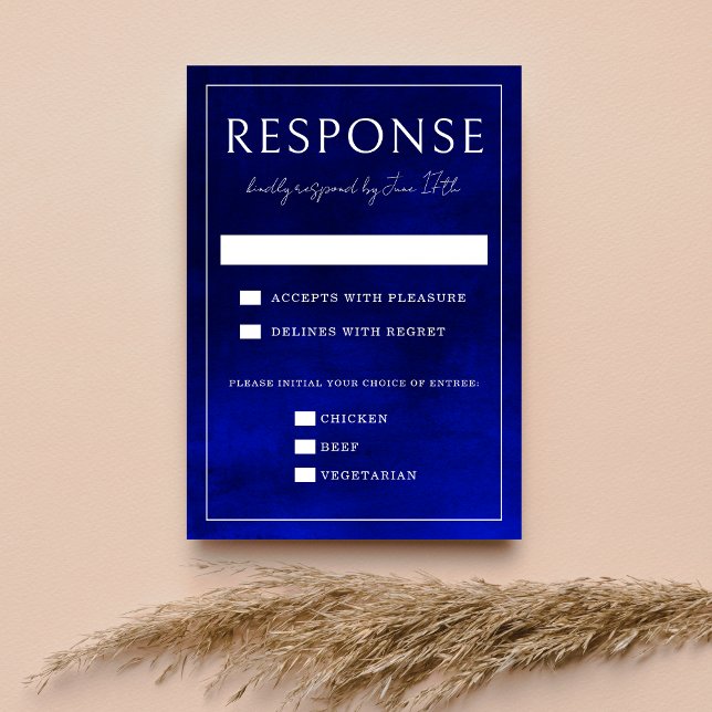 Jewel Tone Romance | Saphirblau | Hochzeit RSVP Karte (Von Creator hochgeladen)