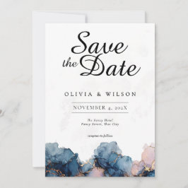 Jewel Tone Save the Date Card, Navy Blue Rose Gold Einladung