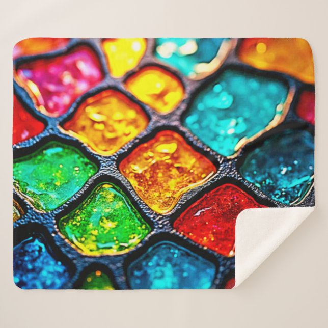 Jewel Tone Stained Glass Art Glow Design Sherpadecke (Vorderseite (Horizontal))