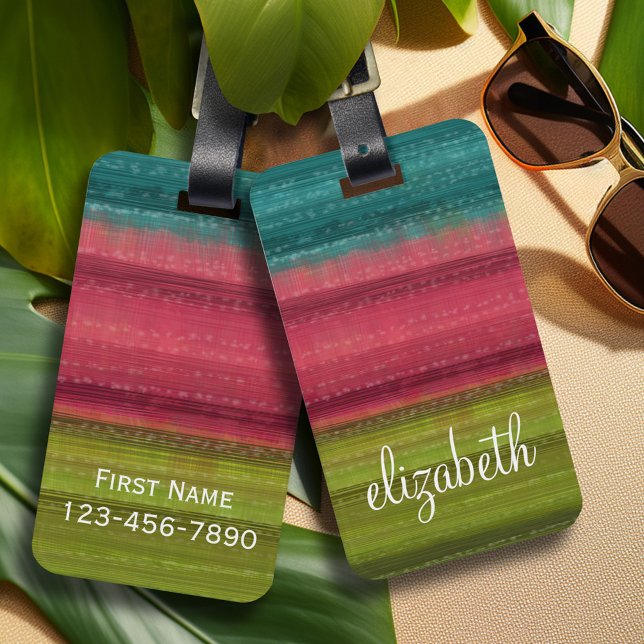 Jewel Tone Watercolor Streifen Individuelle Name Gepäckanhänger (Personalized Luggage Tag)