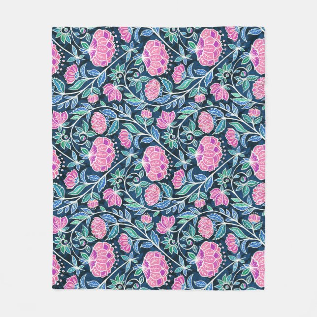 Jewel Toned Boho Chalk Chintz Floral Pattern Fleecedecke (Vorderseite)