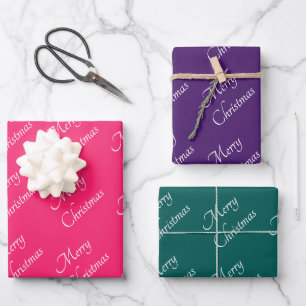 Jewel Toned Pink Lila Green Frohe Weihnachten Geschenkpapier Set