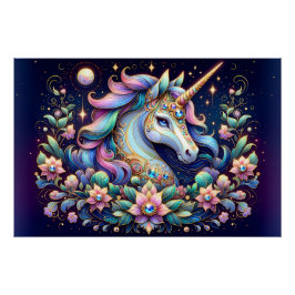 Jewel Toned Unicorn Floral Fantasy Poster