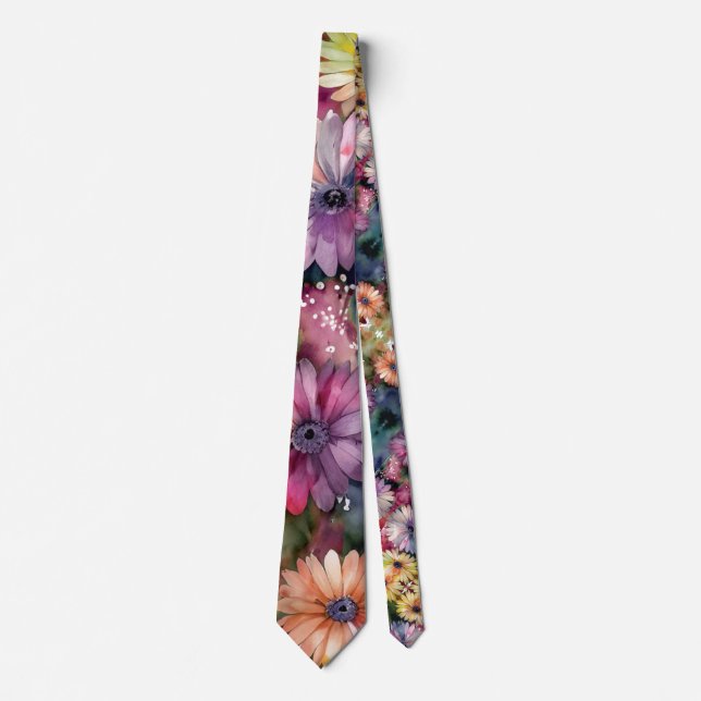 Jewel Toned Watercolor Floral Botanical Nonbinary Krawatte (Vorderseite)