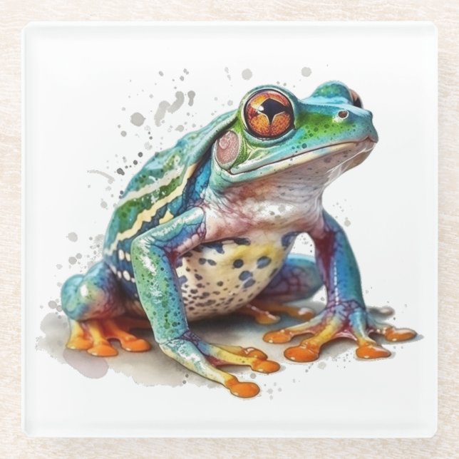 Jewel Toned Watercolor Frog Glasuntersetzer (Vorderseite)