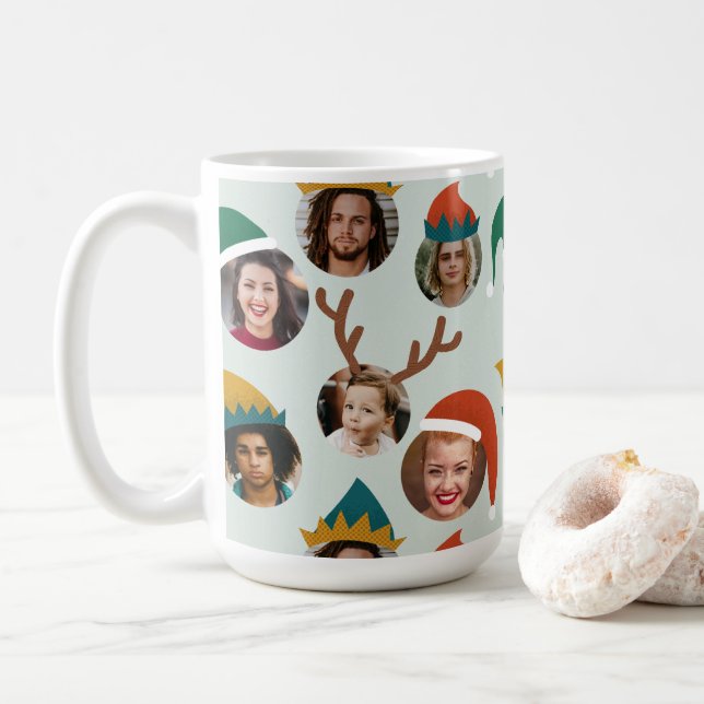Jewel Tones Albern Weihnachts-Hat sechs Foto Colla Kaffeetasse (Mit Donut)