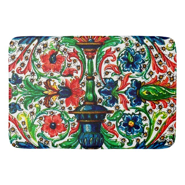 Jewel Tones Mittelalterliches Manuskript-Blume Sku Badematte (Vorderseite)