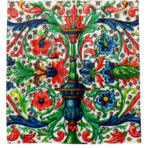 Jewel Tones Mittelalterliches Manuskript-Blume Sku Duschvorhang