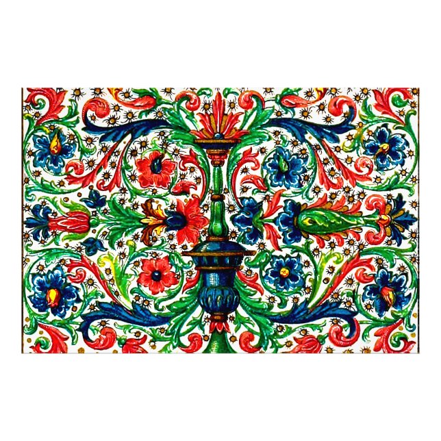 Jewel Tones Mittelalterliches Manuskript-Blume Sku Fotodruck (Vorne)