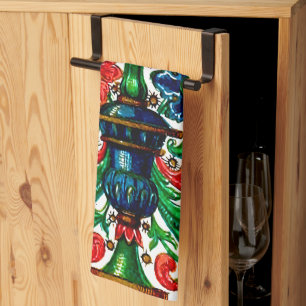 Jewel Tones Mittelalterliches Manuskript-Blume Sku Geschirrtuch