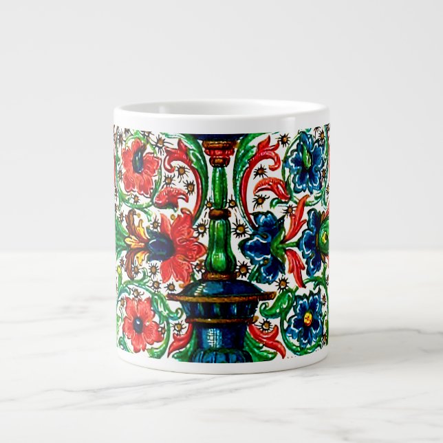 Jewel Tones Mittelalterliches Manuskript-Blume Sku Jumbo-Tasse (Vorderseite)