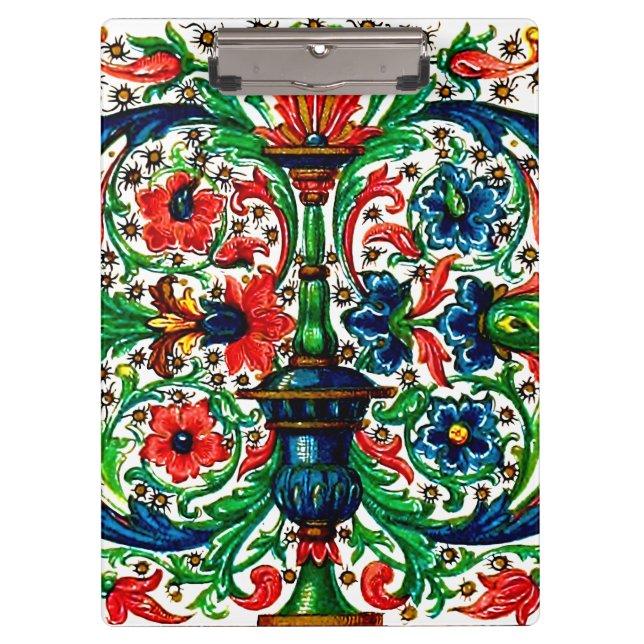 Jewel Tones Mittelalterliches Manuskript-Blume Sku Klemmbrett (Vorderseite)