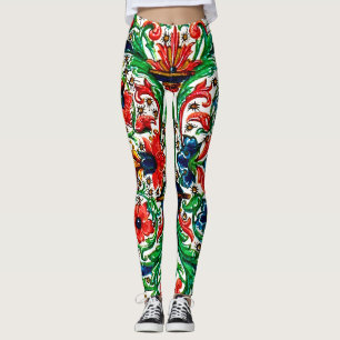 Jewel Tones Mittelalterliches Manuskript-Blume Sku Leggings