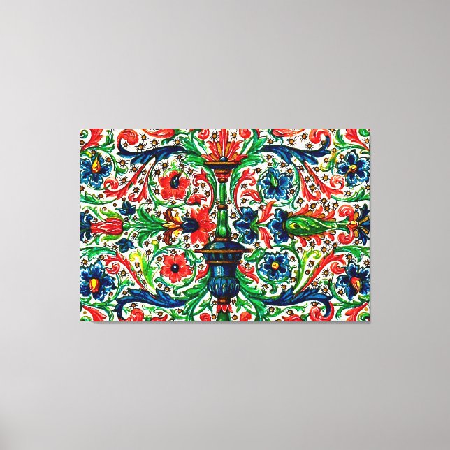 Jewel Tones Mittelalterliches Manuskript-Blume Sku Leinwanddruck (Vorderseite)