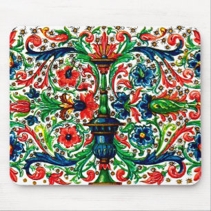 Jewel Tones Mittelalterliches Manuskript-Blume Sku Mousepad