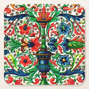 Jewel Tones Mittelalterliches Manuskript-Blume Sku Rechteckiger Pappuntersetzer