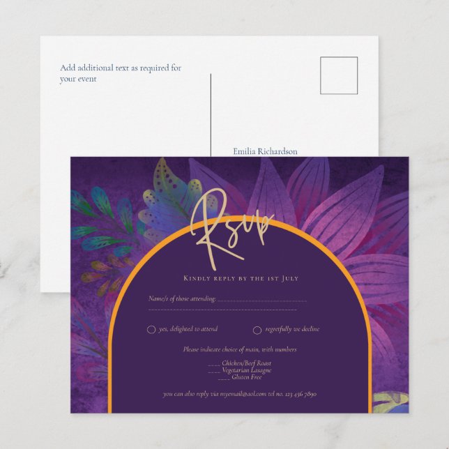 Jewel Tones Plum Lila Berry Gold Wedding Postkarte (Vorne/Hinten)