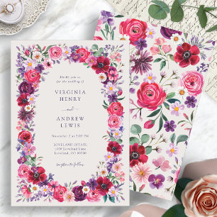 Jewel-Tonige Florale Hochzeit Einladung