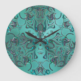Jeweled Aquamarin Mandala Große Wanduhr