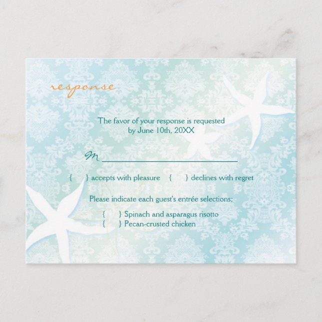 Jeweled Beach Wedding Menu UAWG Einladungspostkarte (Vorderseite)