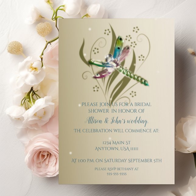 Jeweled Dragonfly Bridal Dusche Einladung (Jeweled Dragonfly Bridal Shower Invitation)