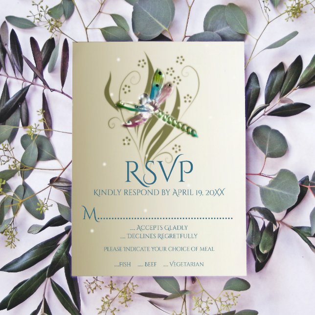 Jeweled Dragonfly Wedding RSVP Card Karte (Jeweled Dragonfly Wedding RSVP Card)