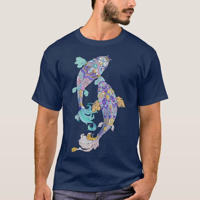Jeweled Koi Fish Koi Lover Türkis Lila Pink T-Shirt (Vorderseite)