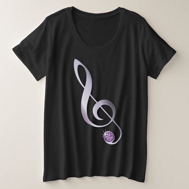 Jeweled Kristall Musiknote Große Größe T-Shirt (Design vorne)