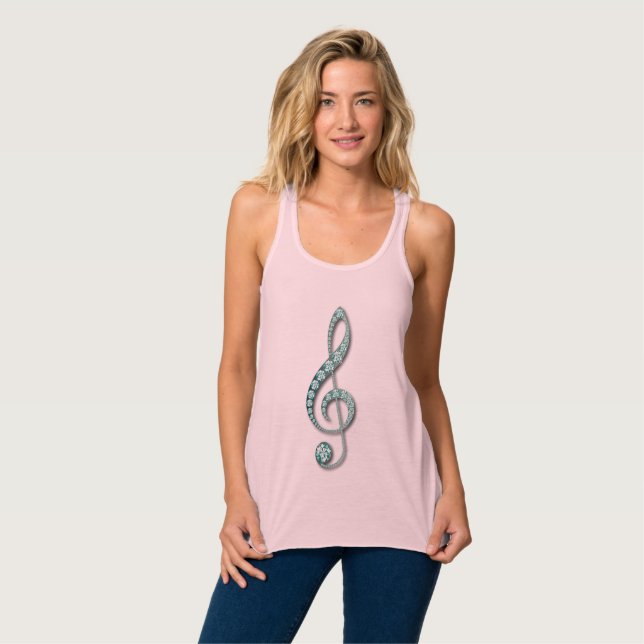 Jeweled Kristall Musiknote Tank Top (Vorderseite Vollansicht)