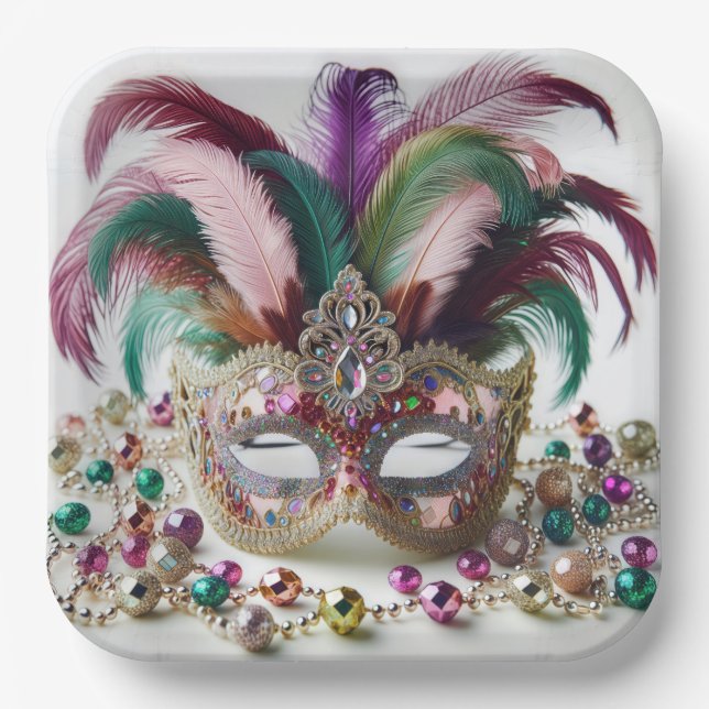 Jeweled Mardi Gras Mask Pappteller (Vorderseite)