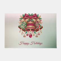 Jeweled Ornate Bells Holiday Doormat
