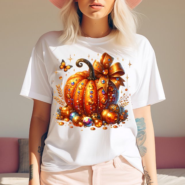 Jeweled Pumpkin With Gems and Bow Art T-Shirt Tri-Blend Shirt (Von Creator hochgeladen)