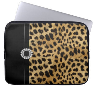 Jeweled schwarze Leopard-Laptop-Hülse Laptopschutzhülle