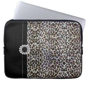 Jeweled schwarze Leopard-Laptop-Hülse Laptopschutzhülle