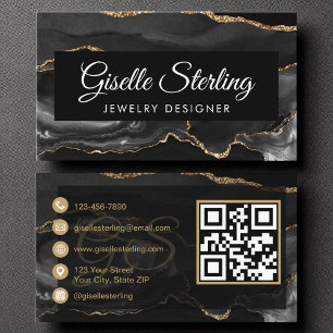 Jewelier Designer QR Code Black Gold Agate Luxury Visitenkarte